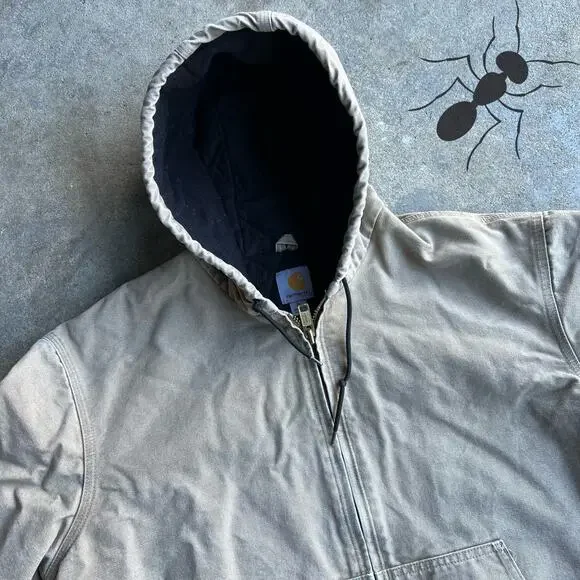 Vintage y2k gray/beige carhartt hooded work wear jacket